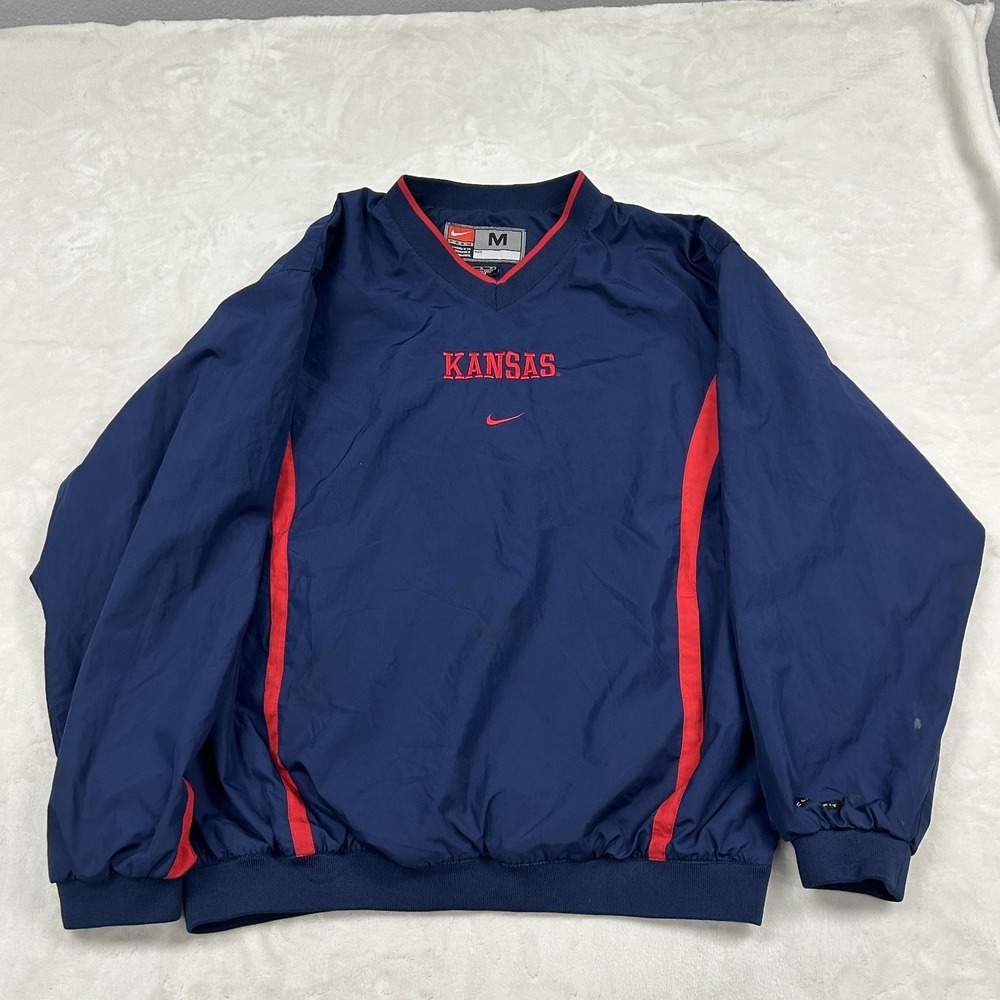 Nike Windbreaker Pullover Mens Medium Blue Kansas Jayhawks V-Neck Embroidered